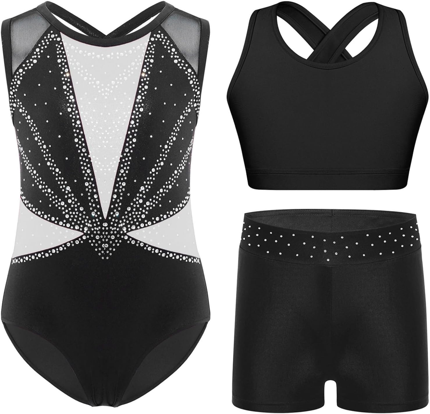 Ballet Leotards for Girls 3Pcs Gymnastics Outfits Tank Unitards Tumbling Activewear Dance Bodysuit