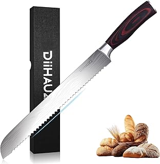 Bread Knife, 10 Inch Serrated Bread Cutter, High Carbon Stainless Steel Razor Sharp Sourdough Slicing Knife, Professional Bakery Kitchen Knives with Ergonomic Handle for Homemade Bagel, Cake
