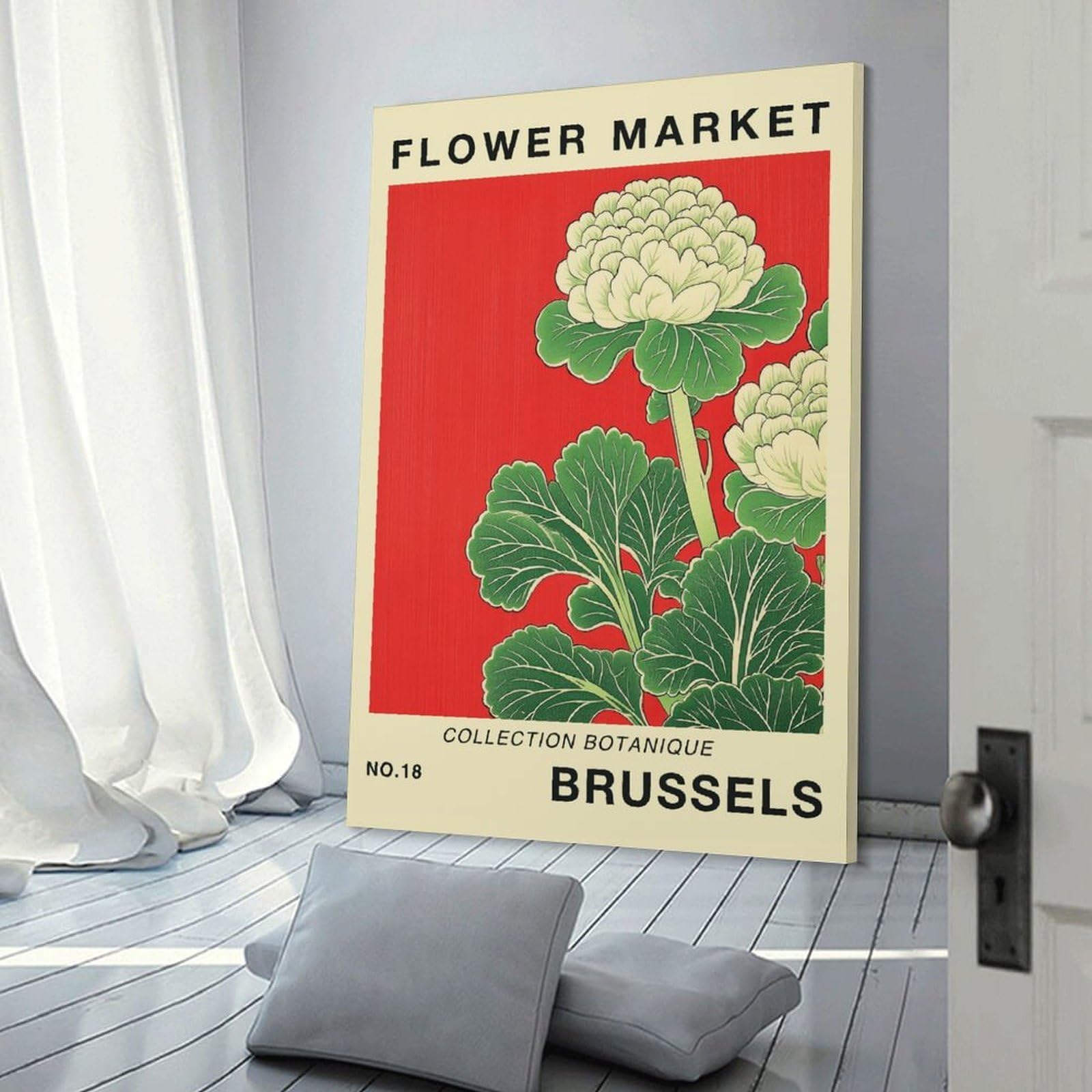 Junmoney Frame-Style-6 Canvas Wall Art Brussels Flower Market Poster, 24X36inch(60X90cm), For Lounge, Study, Hallway Or Flat Walls, Canvas Wall Art That Fits Changing Layouts