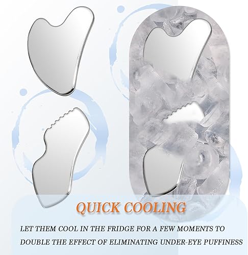 Miniatura 2 de Juego de 2 herramientas Gua Sha de acero inoxidable, herramientas faciales Gua Sha de metal, masajeador facial, escultura Gua Sha corporal y facial