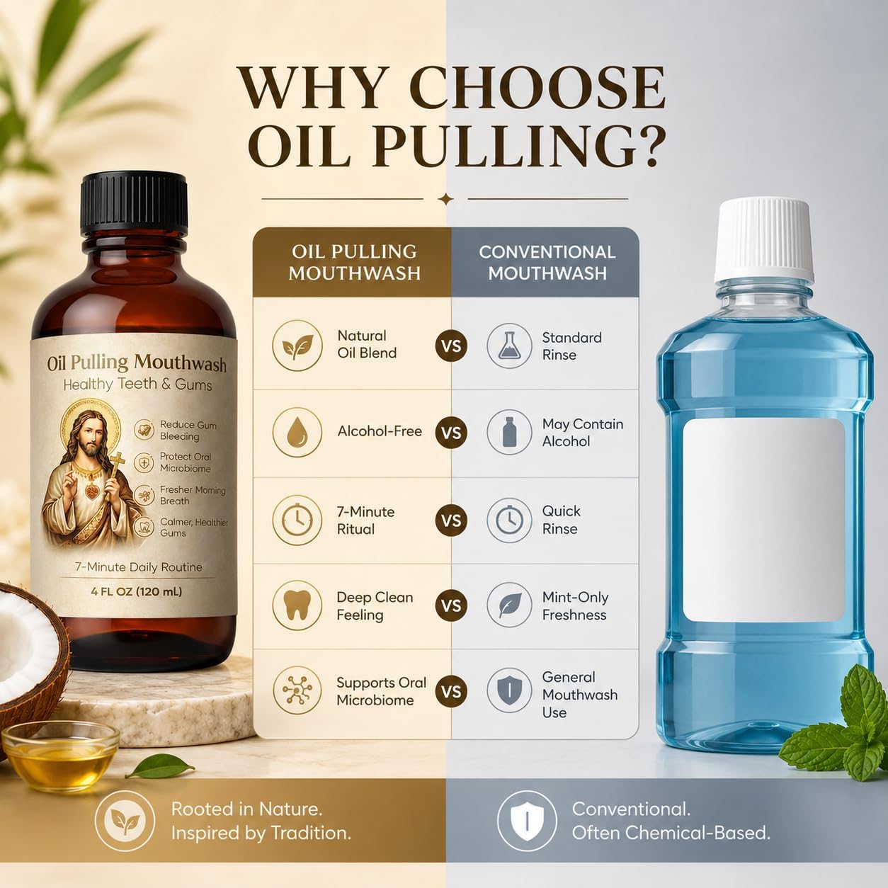 Holy Mouthwash Pulling Oil, Alcohol-Free Oil Pulling Rinse for Fresh Breath & Gum Care, 12-Oil Blend Mouthwash for Sensitive Mouths, Morning Oral Care Routine, Gentle Daily Oral Rinse, 4 Fl Oz
