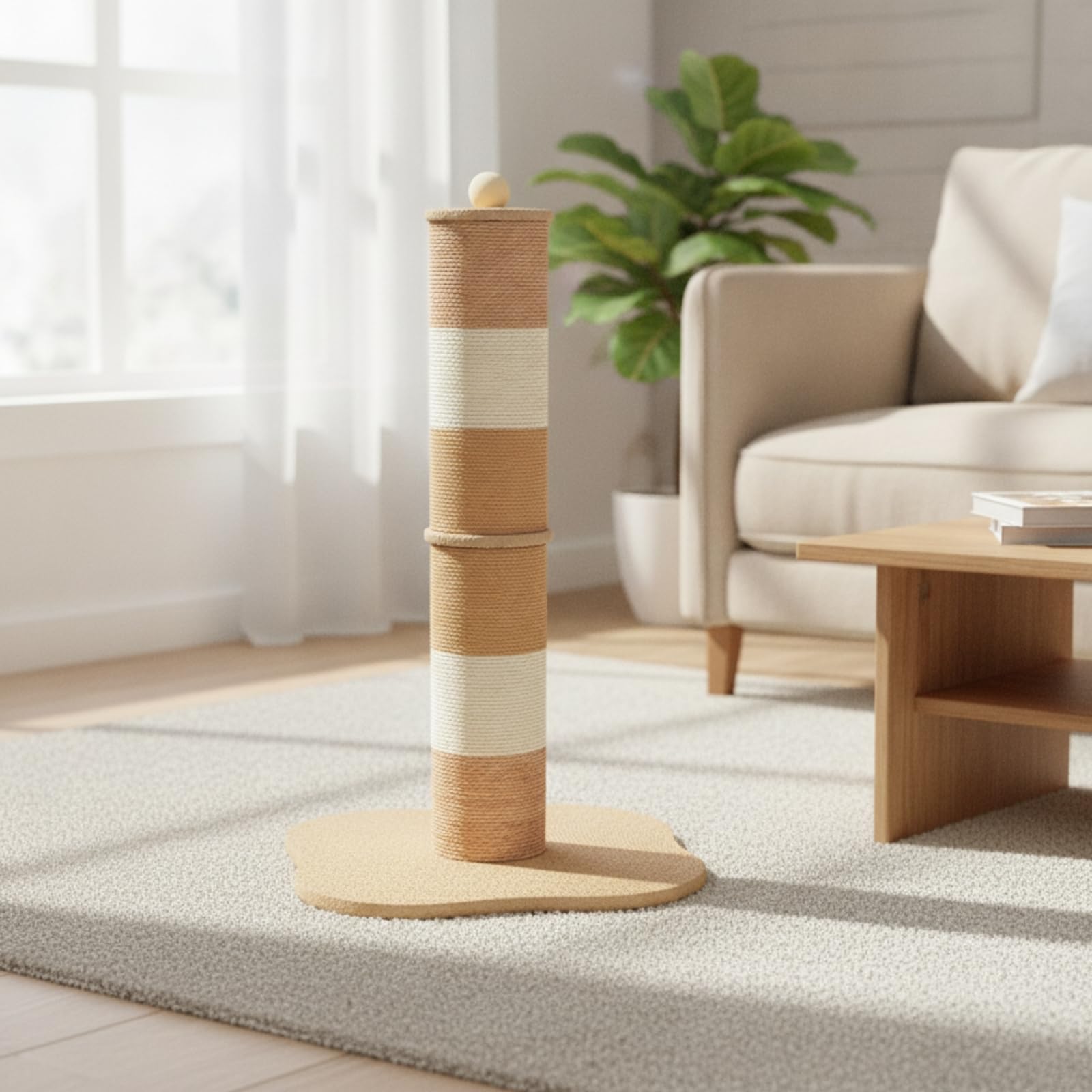 Tiragraffi per Gatti Colonna Tiragraffi Giochi Design Multitessitura con Palla in Alto Base Larga Rettangolare Struttura Pesante in Sisal Corda di