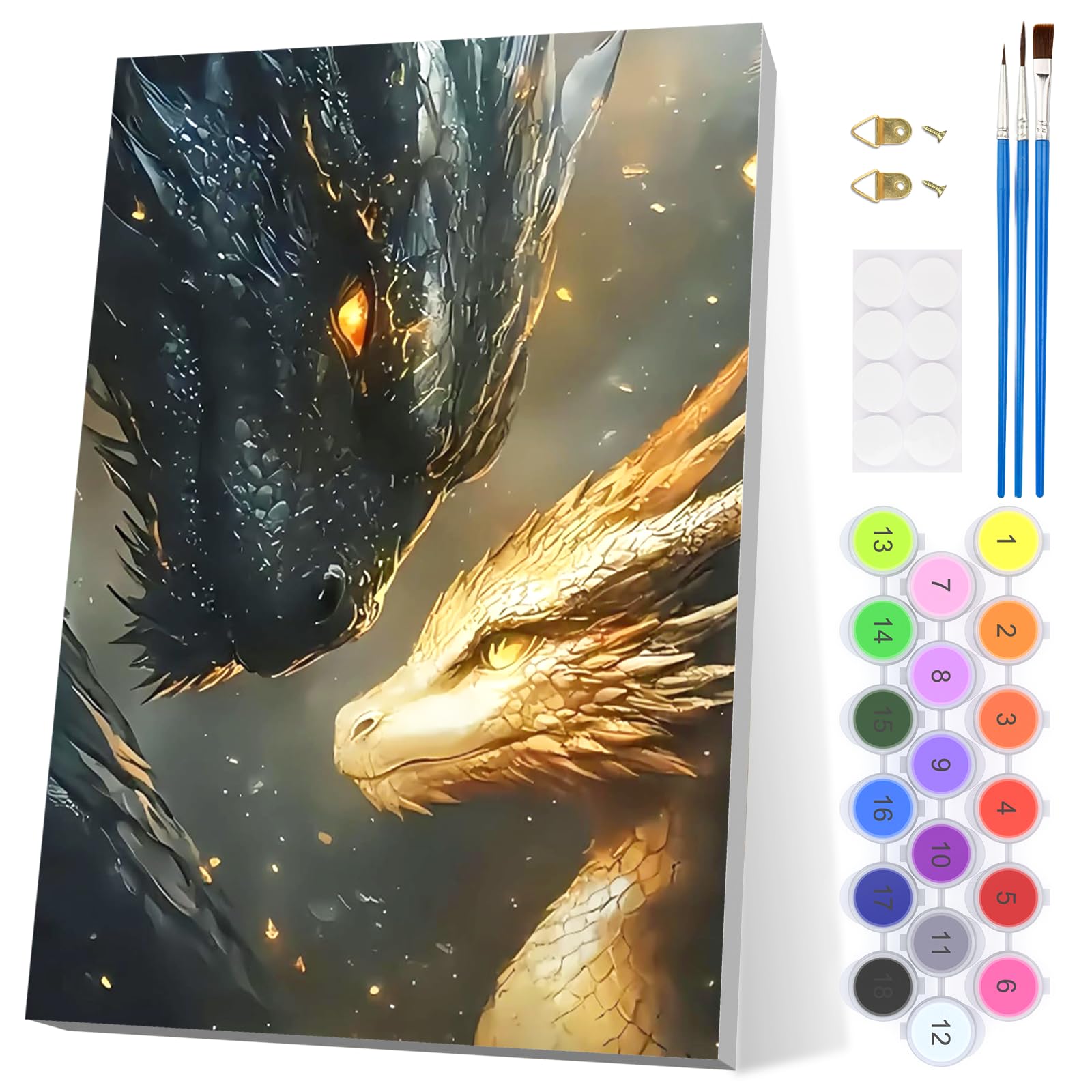 EOBROMD Dragons Paint by Numbers for Adults with Frame, Paint by Numbers Kits Beginner, Animals, Acrylic Easy Painting by Numbers for Gift Home Wall Decor 8x12in โ image 1
