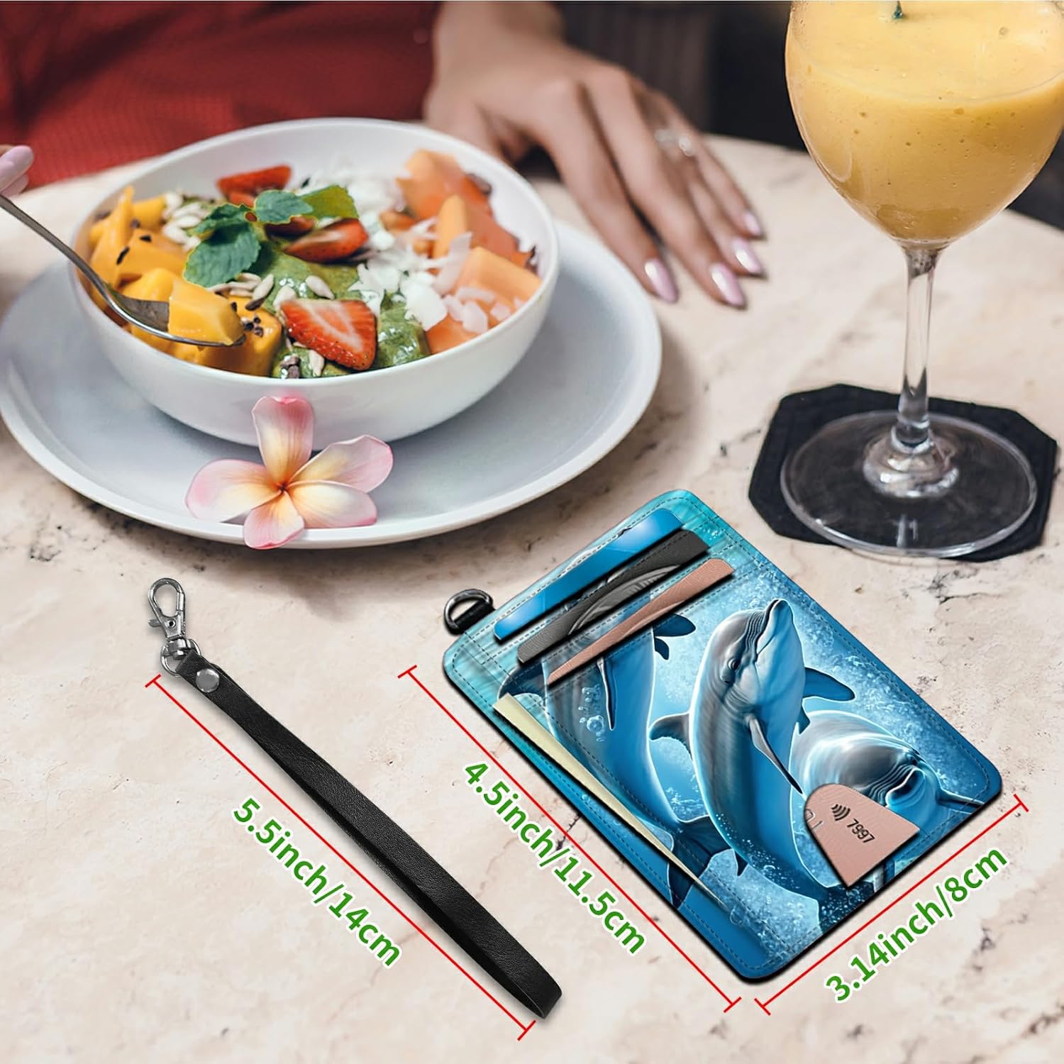 Dolphins Slim Minimalist Wallet with Lanyard Strap, PU Leather Front Pocket Wallet RFID Blocking Credit Card Holder Card Cases with ID Window for Man Woman Boy Girl - Image 5