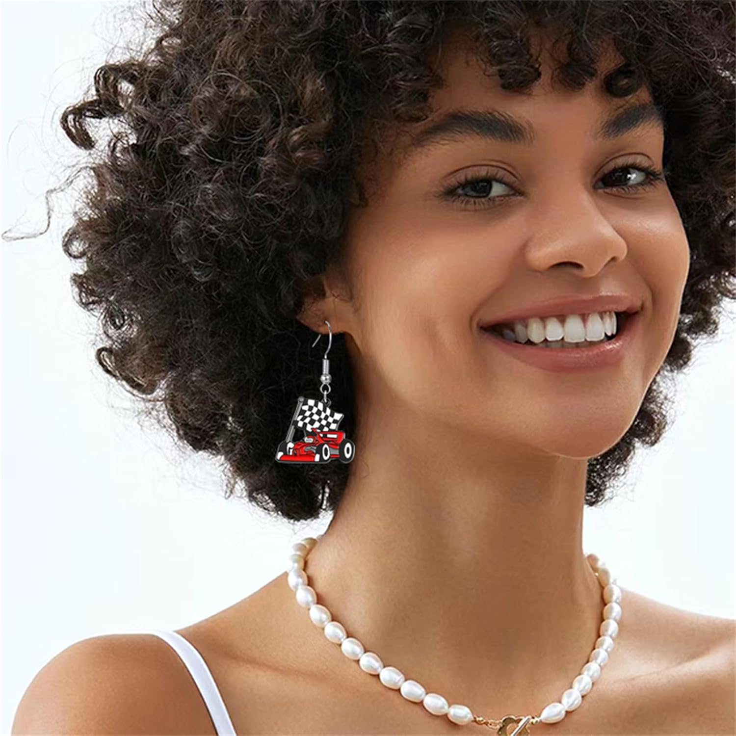 coadipress Checkered Flag Earrings Racing Earrings for Women Charm Black and White Checkered Jewelry Race Day Gifts for Racers Racing Fans image 4