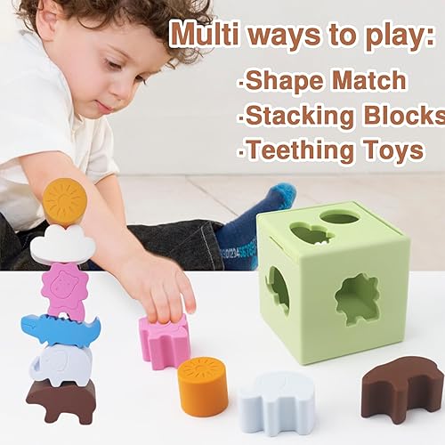 Miniatura 6 de Juguetes clasificadores de formas de silicona, animales coloridos, sol, nube, juguetes de dentición para bebé, sin BPA, no tóxico, juguete para