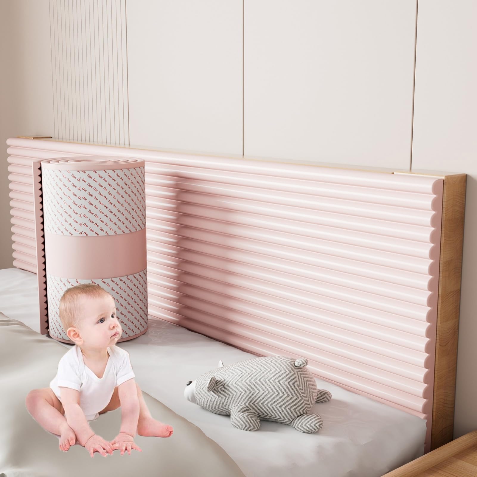 Wall Padding for Kids Autism - Soft Padded Wall Panels for Bedroom/Playroom/Nursery, DIY Cutting Upholstered Wall Panels Peel and Stick Headboard Self-Adhesive, Thickening Insulate(Pink,15x200 cm)