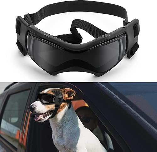 Miniatura 7 de OWNPETS Gafas de sol para perros, lentes de sol para perros, pan pequeño con correa ajustable, protección UV, protección contra el desgaste,