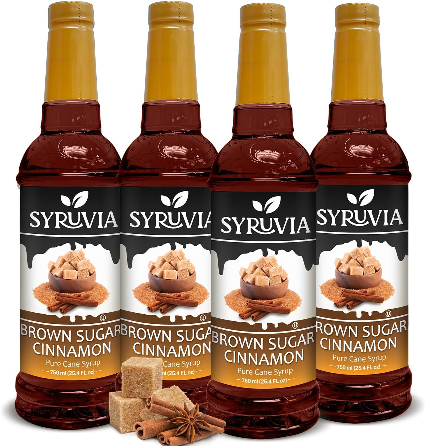 4 Pack Brown Sugar Cinnamon Syrup for Coffee – Brown Sugar Cinnamon Coffee Syrup Flavor, 25.4 fl oz, Kosher, Gluten Free, Ideal for Coffee, Drinks, Desserts, and More, No Coloring