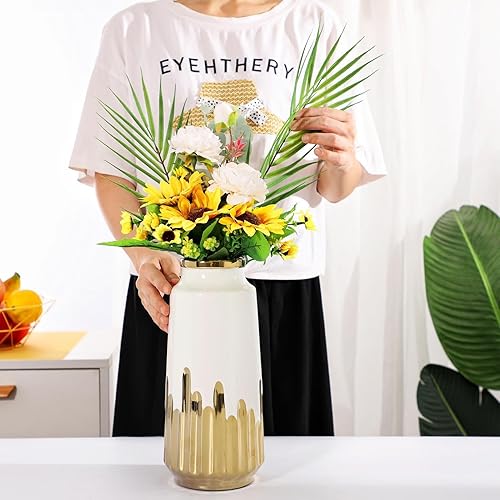 Miniatura 5 de White Gold Vase Ceramic Vase Home Decor Living Room TV Cabinet Hydroponic Flowers White and Gold Vase for Living Room, Hotel, Study Center Setting
