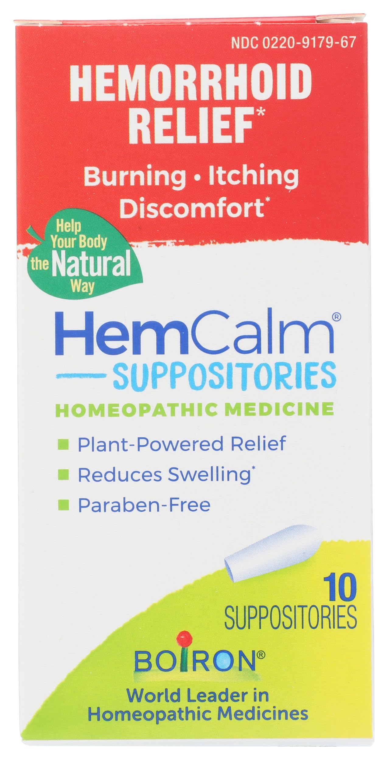 Boiron HemCalm Suppositories for Hemorrhoid Relief of Pain, Itching, Swelling or Discomfort - 10 Count