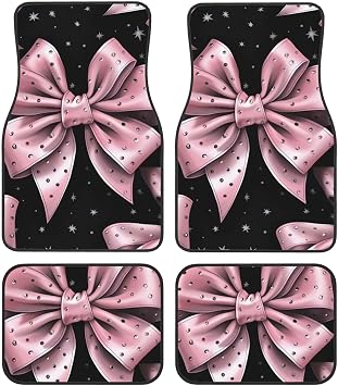 Car Mats Universal Pink Diamond Bow Car Mat Non-Slip Car Carpet Truck Suv Car Accessories, Car Floor Mats 4 Piece Set