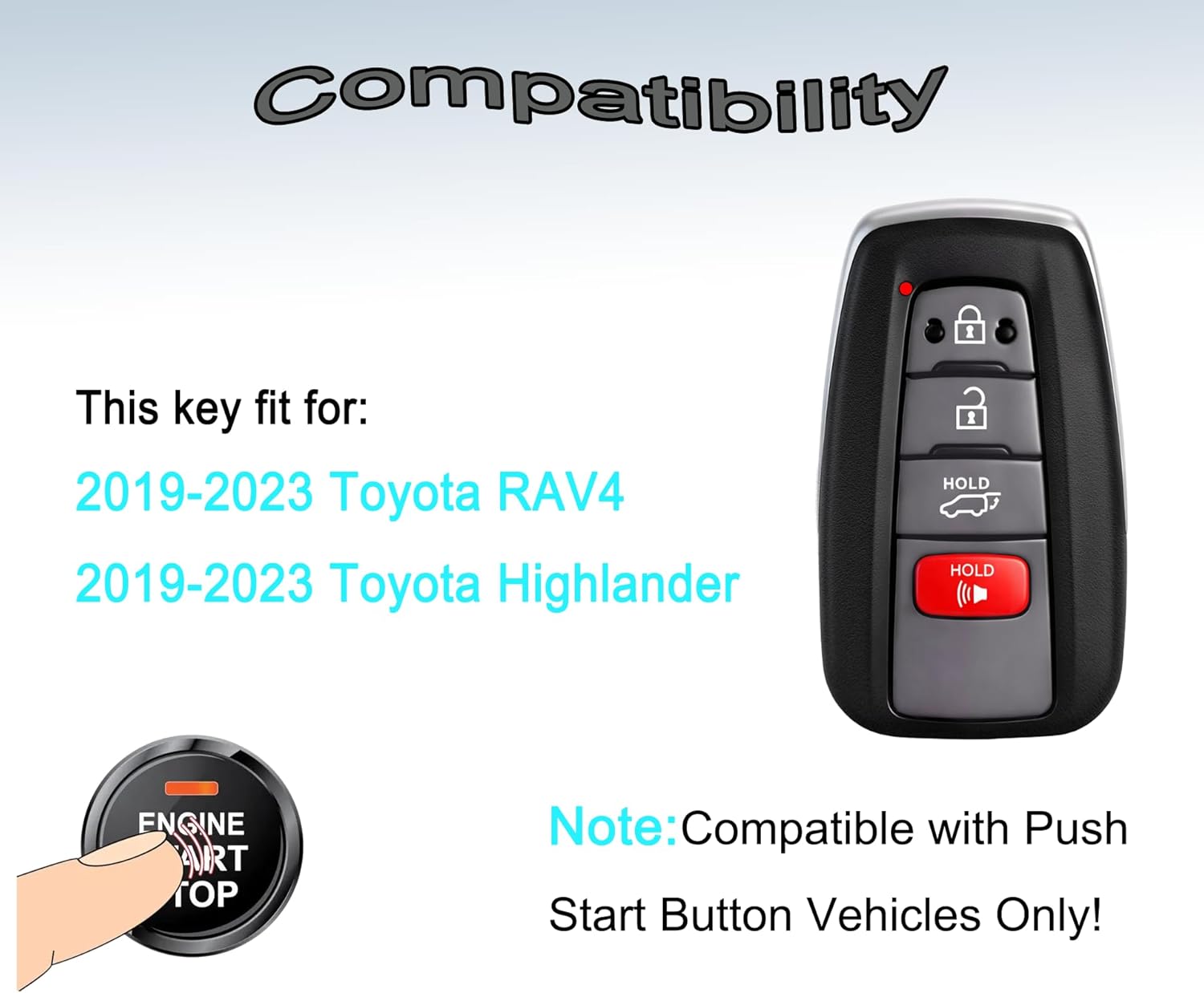 Smart Key Fob for Toyota RAV4 Highlander 2019-2023, YIKEBALOG Keyless Entry Proximity Remote Control Key Fob Compatible with Toyota RAV4 Highlander 2019-2023 HYQ14FBC 8990H-0R030 231451-0351