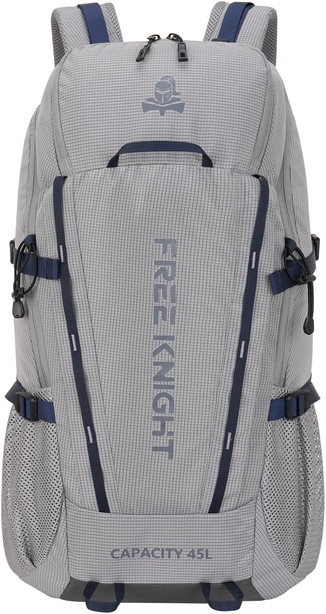 Bseash 45L Waterproof Hiking Camping Backpack with Rain Cover, Outdoor Sport Travel Bag Daypack for Climbing Skiing Cycling (Blue)