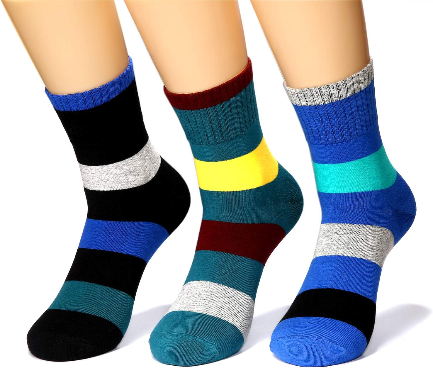 HZHY Mens Socks Cotton (3 or 6 Pairs) Colorful Striped Combed Cotton Socks Comfort Odor-resistant Dress Socks Size UK 6-11