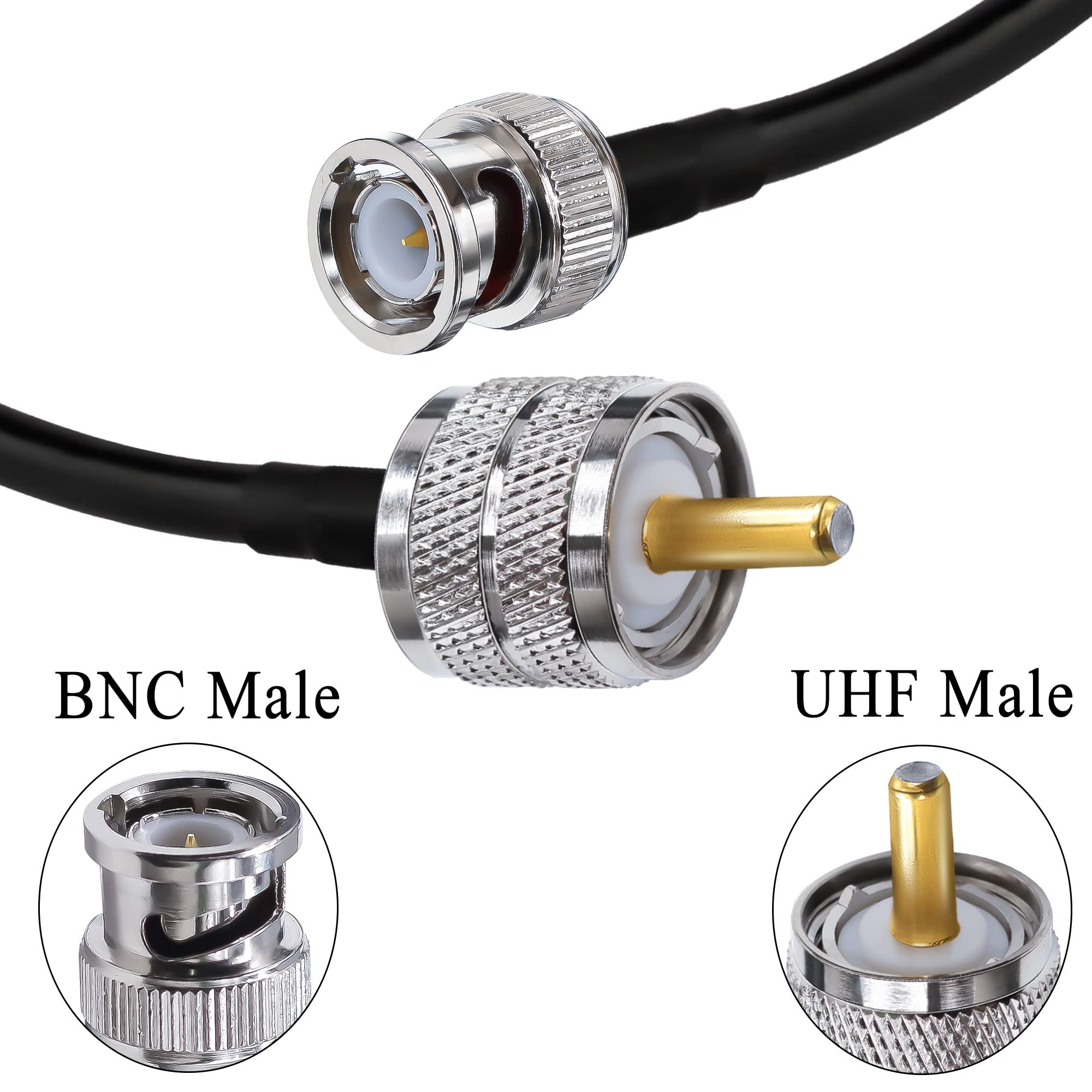 TUOLNK BNC do UHF kabel połączeniowy RG58 - PL259 SO239 wtyczka przedłużacz 6,6 ft (2 m) odporny na straty do CB Funk PL 259 Pigtail kabel koncentryczny