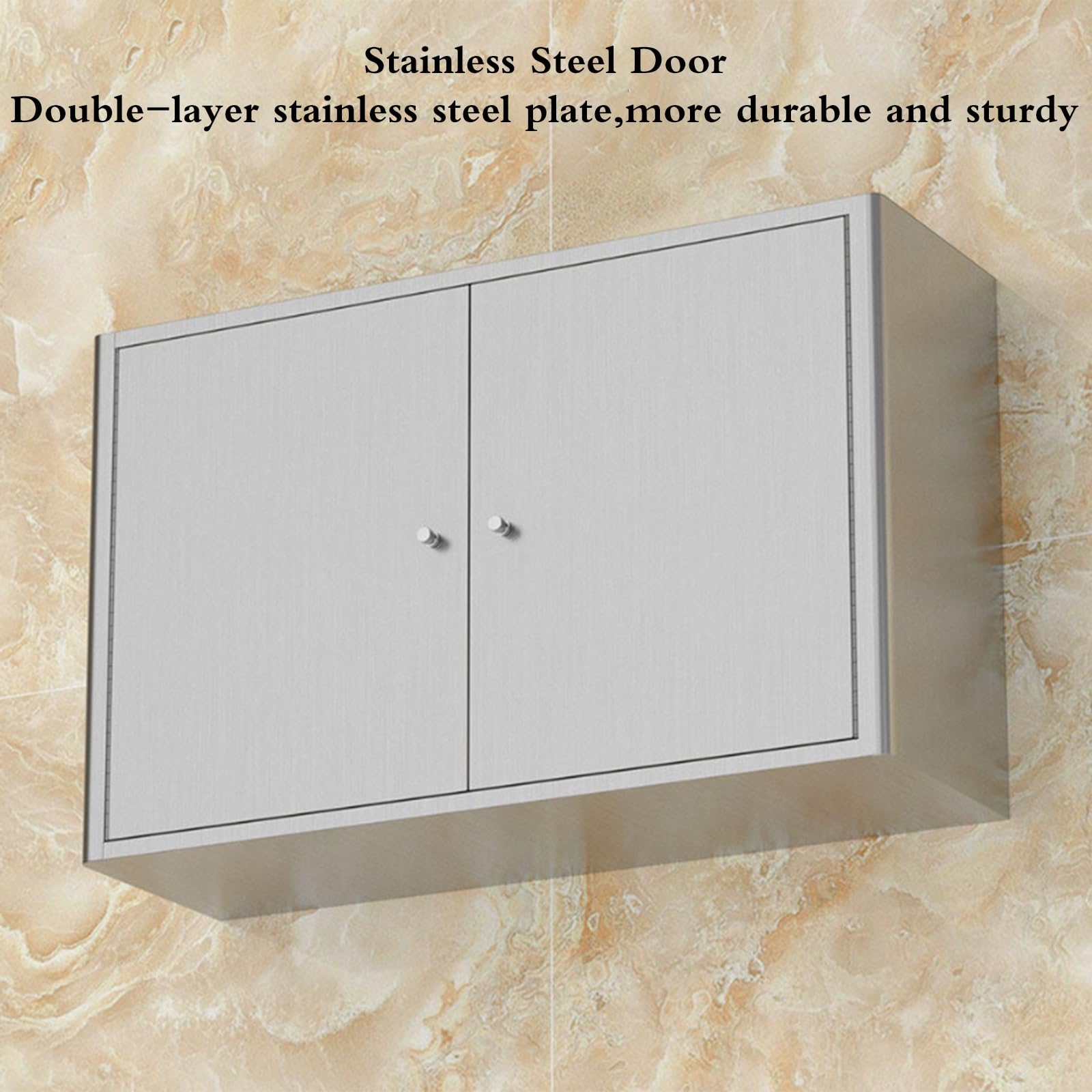 Armario De Almacenamiento De Acero Inoxidable para Montaje En Pared, Alacena De Cocina con Estantes, Armario Auxiliar para Baño, Lavadero U Organizador para Balcón(70 * 50 * 25cm)