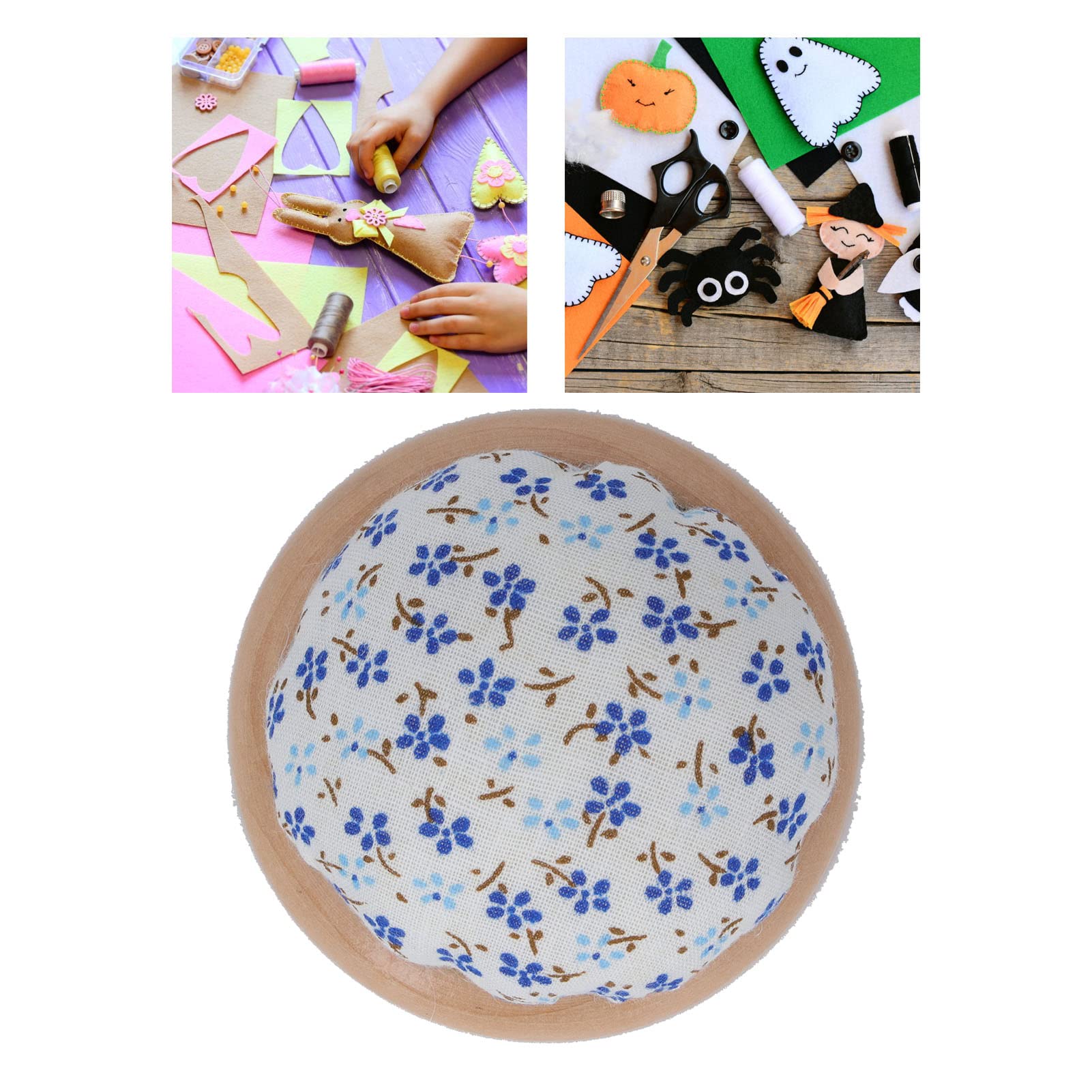 Respicefinem 6Pcs Sewing Pin Cushion with Round Wooden Base and Cute Floral Style Eye Catching Design Ideal for Mothers and Grandmas