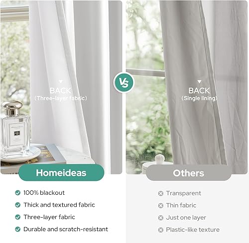 Miniatura 7 de HOMEIDEAS Cortinas de seda sintética 100% opacas, reducción de ruido blanco marfil, cortinas de oscurecimiento de habitación, cortinas de lujo para