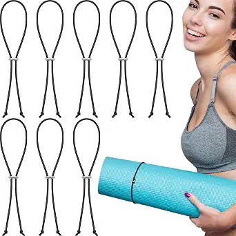 8 Pcs Yoga Mat Straps for Carrying, Elastic Yoga Mat Carrier Bands, 8 Inches, Black
