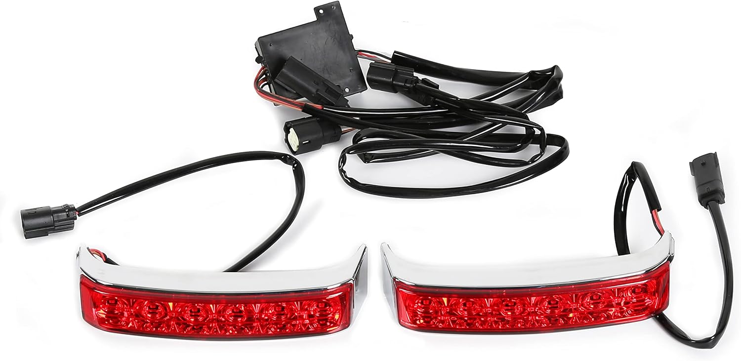 HECASA LED Saddlebag Tail Lights Compatible with 2014-2023 Harley Touring Electra Glide Run Brake Turn Signal Light Lamp Chrome Housing Red Lens