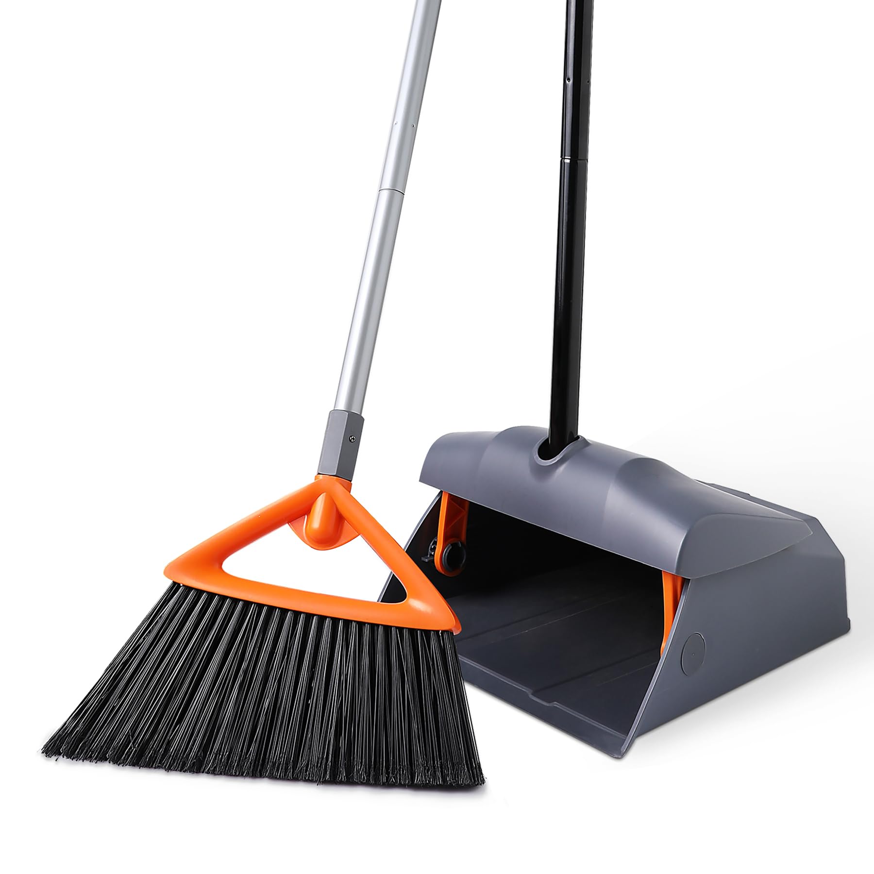 CLEANHOME Heavy Duty Broom with Dustpan Combo Set Indoor and Outdoor Dual Purpose,Stiff Bristle Commercial Angle Broom and Standing Dust Pans with