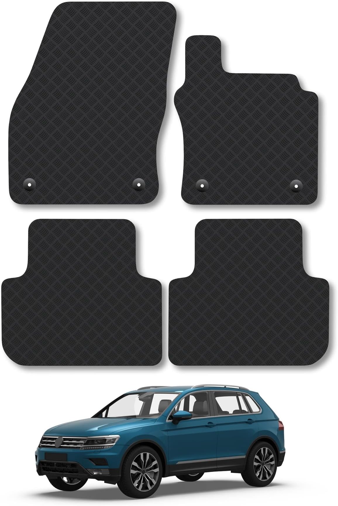 VW Tiguan (2016-2024) Heavy Duty Thick Rubber Car Mats Accessories Tailored Fit Front Rear Set Compatible Accessory Waterproof Durable Non-Slip 5mm Full Coverage Protection with Clips
