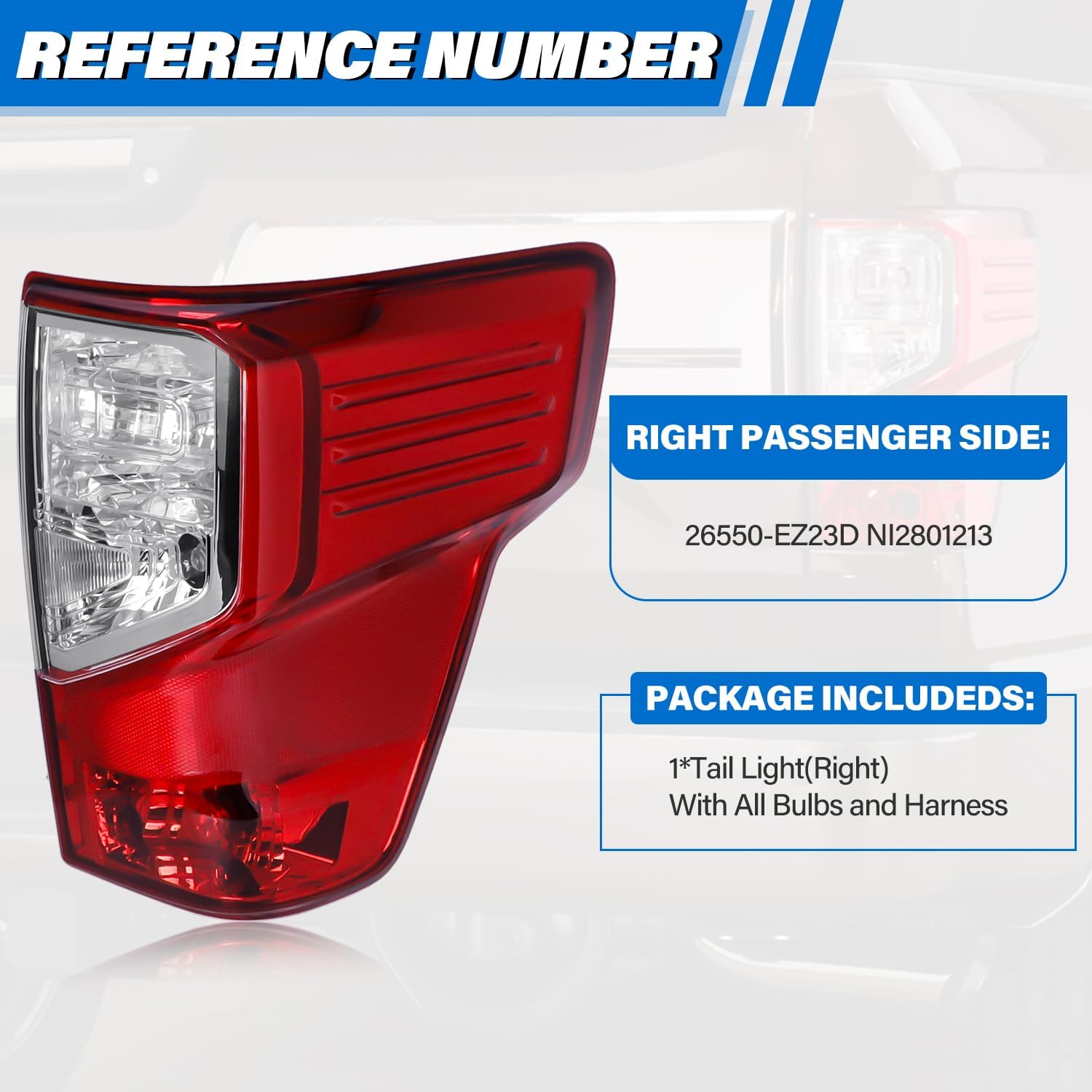 Tail Light Assembly Compatible with Nissan Titan 2017-2023 / Titan XD 2016-2023, Halogen Type Rear Lamp with Bulbs Replacement for 26550-EZ23D NI2801213, Red+Clear Lens, Right Passenger Side