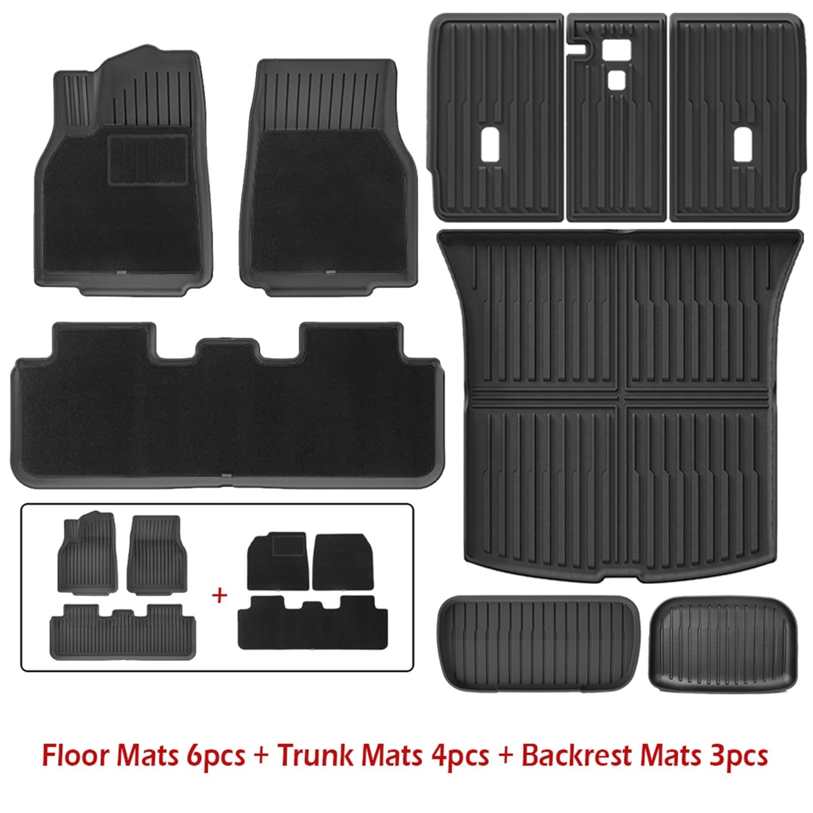 Moquette Tappetino Auto Per Tesla Per Model Y Per Juniper Per Launch 2025 Bagagliaio Tappetini In TPE Con Moquette E Rivestimento Vano Carico(DL-FTBM-12PCS,Giusto)