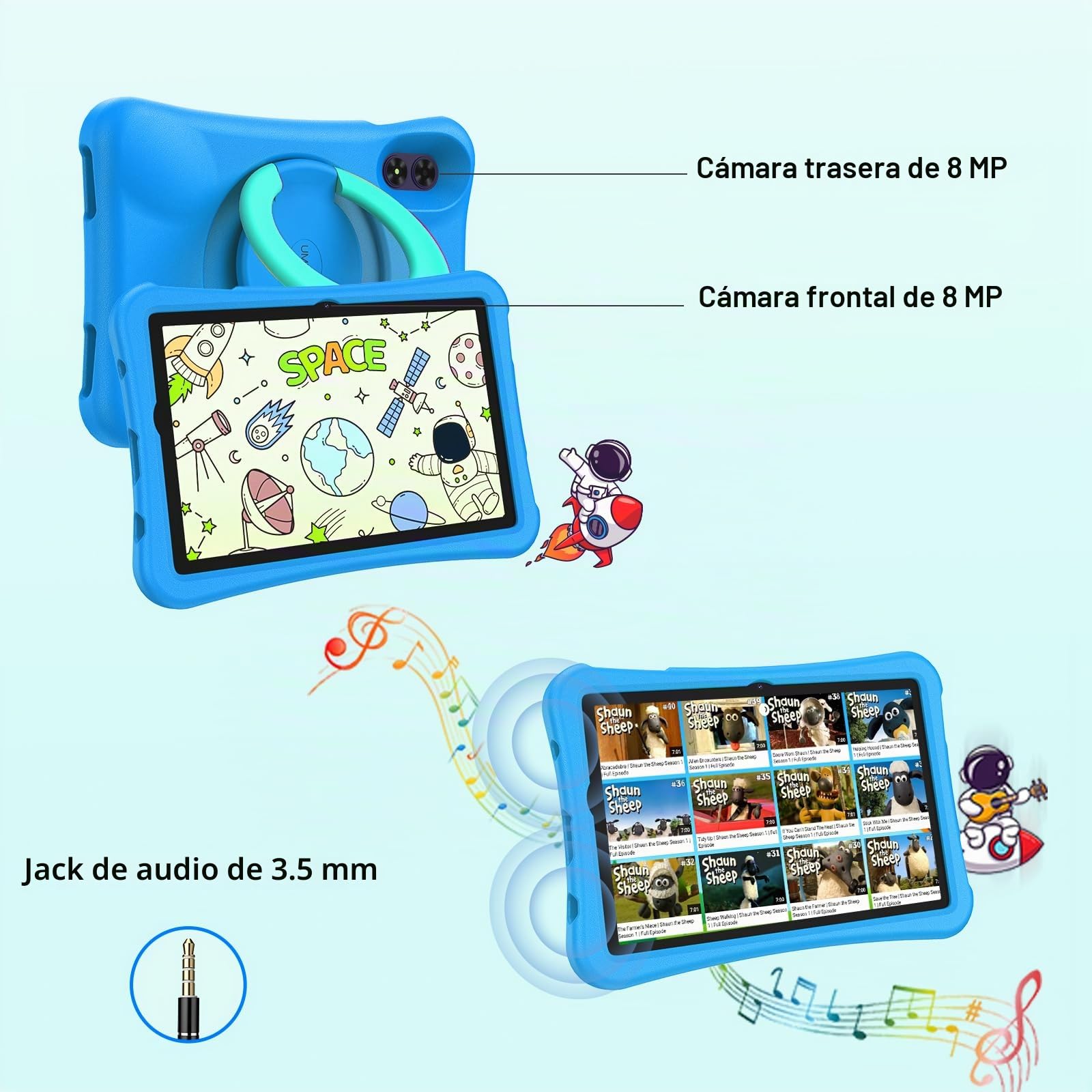 UMIDIGI Tableta Infantil de 10,1 Pulgadas, Android 13, G2, niños a Partir de 3 años, 8 GB (4+4) RAM + 64 GB de ROM/1TB, protección Ocular 1280 x 800HD, WiFi6, 6000 mAh, 8 MP+8 MP, con Funda EVA/OTG