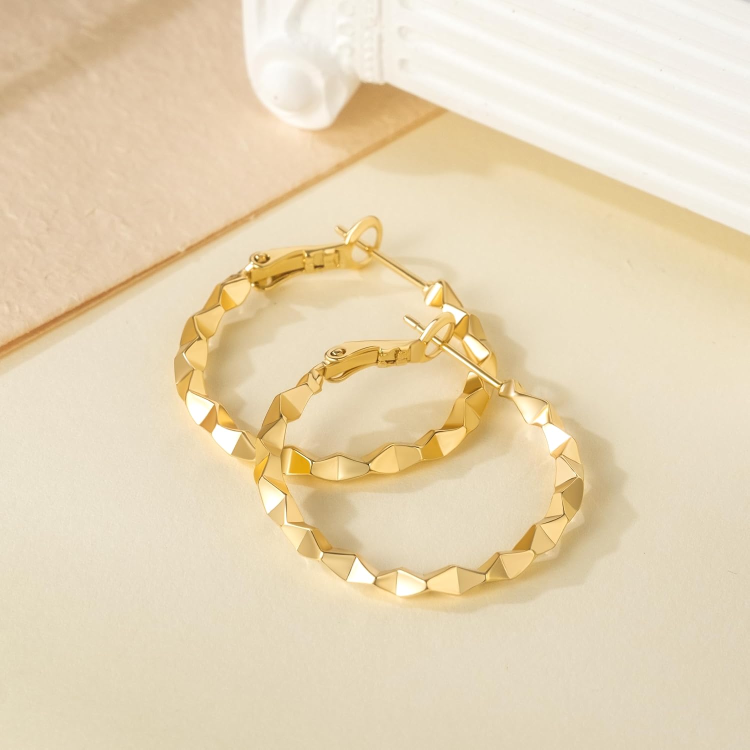 14K Gold Hoop Earrings for Women Gold Earrings Hoops 3D Geometric Fusion Womens Hoop Earring for Women 30mm