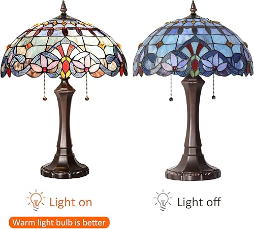 Miniatura 7 de Capulina Tiffany - Lámpara de mesa de lectura, 2 luces, 16 x 16 x 22 pulgadas, artesanía tradicional, estilo antiguo, lámpara de escritorio para