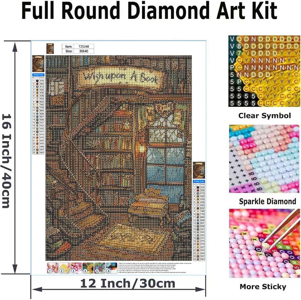 WCHUIMM Bookshelf Diamond Painting Kits for Adults 12x16 inch | Fall Diamond Art Kits for Beginner, Autumn 5D Full Round Drill Gem Art Painting Kits for Home Wall Decor image 5