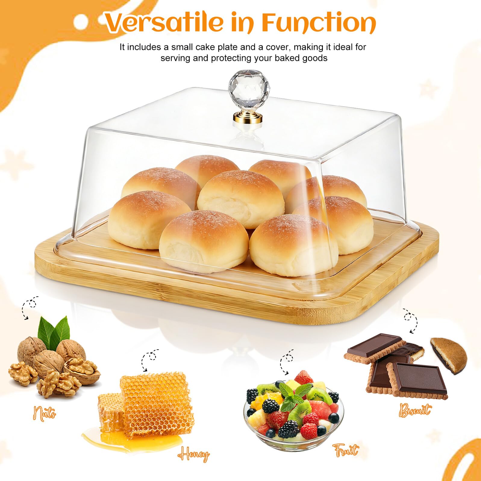 Queseras con Tapa de Cristal y Soportes de Madera para Pasteles con Plato con Tapa, Diseño Simple para Conservar y Mantener la Comida Limpia