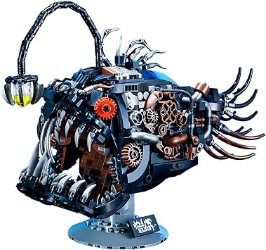 Mechanical Lantern Fish Model Kit with LED Light, DIY Building Toy Construction Set, Educational STEM Mythical Creatures Building Blocks for Kids Adults Age 8+, 1038 PCS