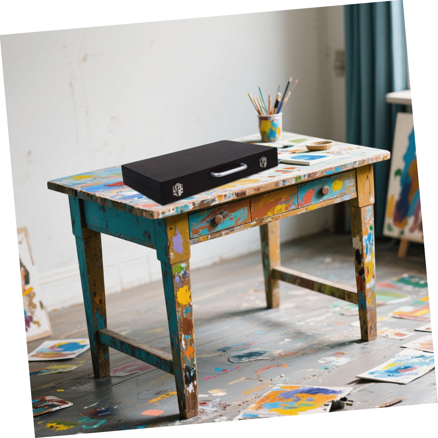Mallette de Peinture Portable en Bois Léger Rangement Organisé et Mélange des Couleurs, pour Artistes et Étudiants en Peinture en Plein Air