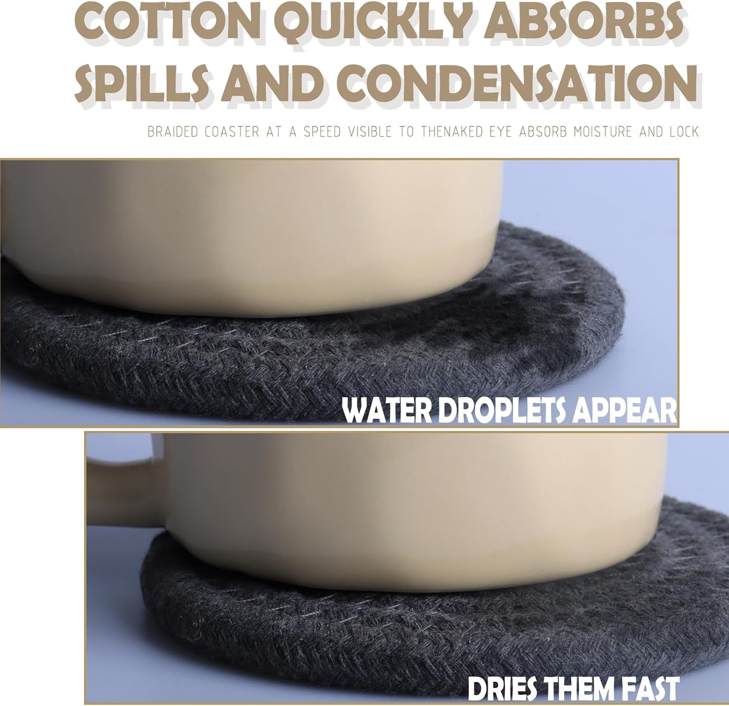 Cute Coasters for Drinks Set of 2, Absorbent Handmade Fabric Drink Coasters for Coffee & Tea -Home Décor Extra Large 4.8 in* 8mm, Protect The Wooden Table Surface (2 Pack-Cat-Ash Gray) - Image 5