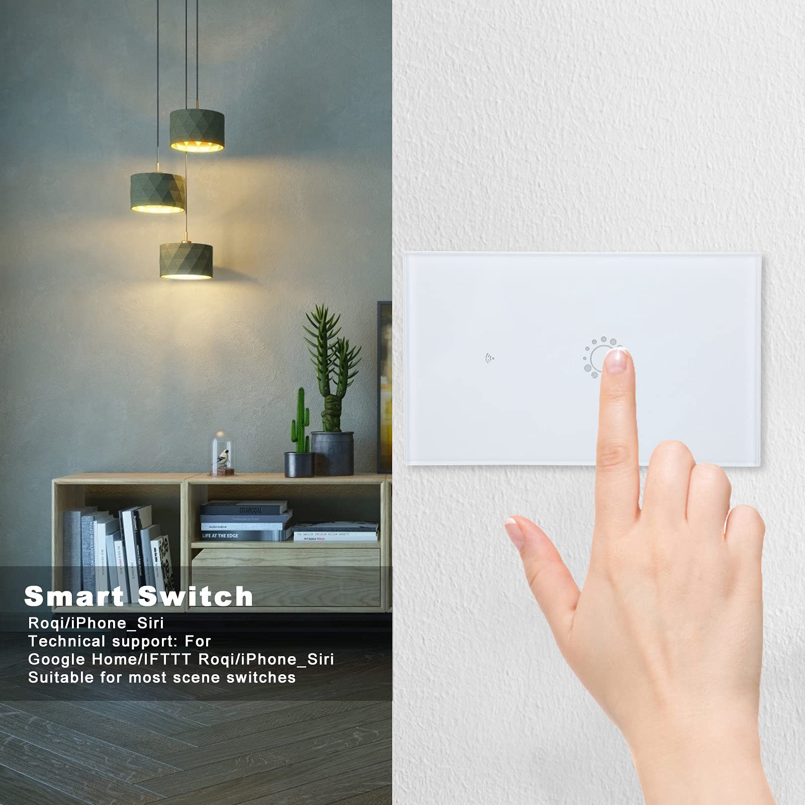 Interruttore Smart Touch, Telecomando WIFI per Home IFTTT Roqi, con Materiale ABS, Corrente Nominale 10 A, 95-240 V CA, Bianco per Casa Ufficio Negozio Ristorante