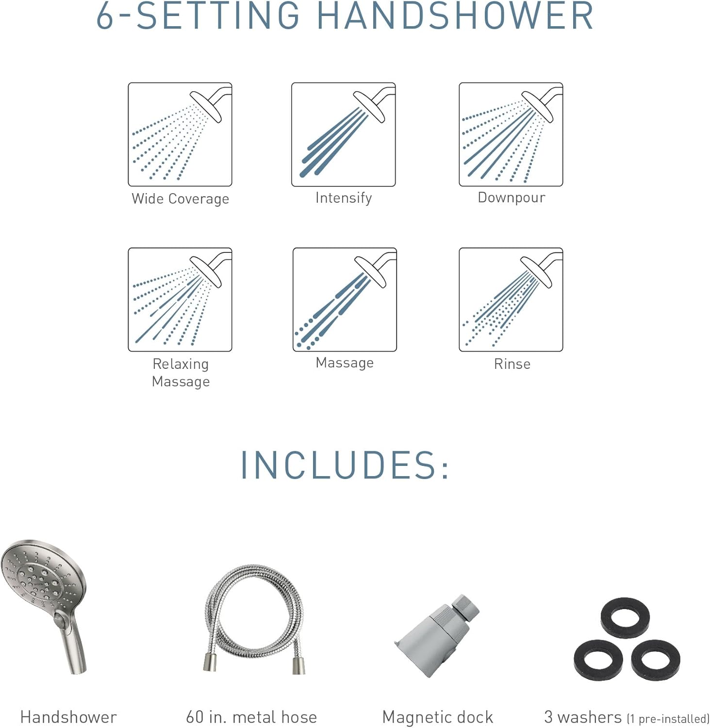 Moen Engage Spot Resist Brushed Nickel Six-Function 5.5-Inch Removable Handheld Showerhead with Magnetic Docking System, 26112SRN