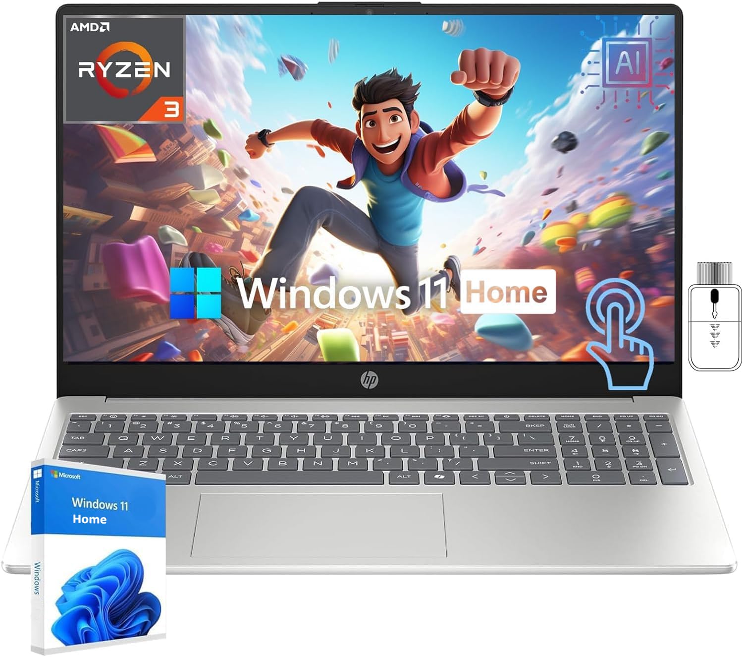 HP 15 15.6" HD Touchscreen AI Laptop for Students&Home, AMD Ryzen 3 7320U (Beat i3-1315U), 8GB DDR5 RAM, 1TB SSD, Windows 11 Home, Wi-Fi 6, BT 5.3,