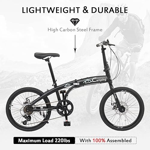 Miniatura 6 de Ktaxon Bicicleta plegable de 20 pulgadas para adultos, bicicleta plegable de 7 velocidades con 100% montada, doble efecto de choque, potentes frenos