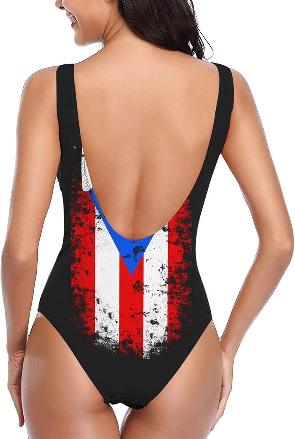 Puerto Rico Pr Flag Women's One Piece Swimsuits Low Back Bathing Suit Bikini Swimwear White