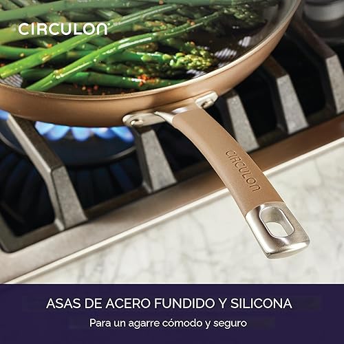 Miniatura 8 de Circulon Premier Professional - Juego de ollas y sartenes de inducción anodizado duro, antiadherentes, 12 piezas, bronce