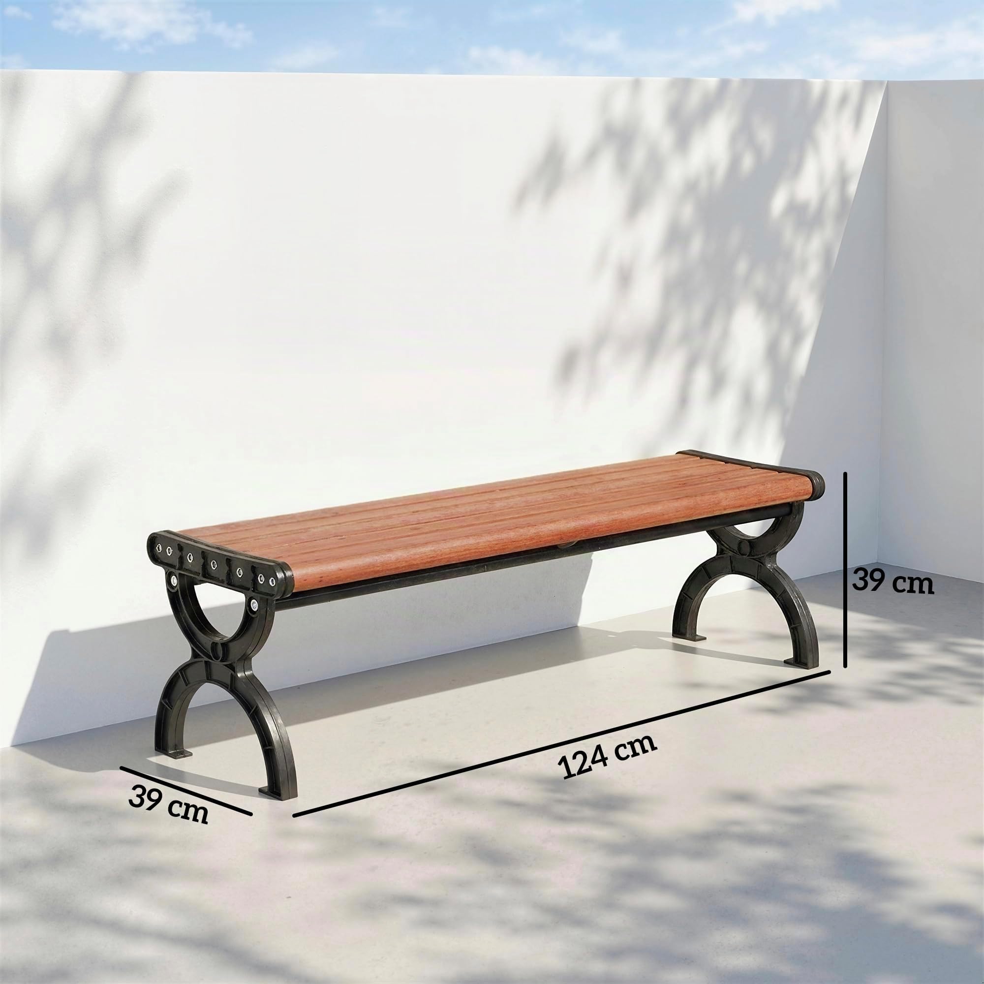 Outsunny Banco de Jardín Exterior de 2 Plazas Patio 124x39x39 cm Marrón | Banco Exterior, Estructura Metálica, Asiento Listonado, para Terraza