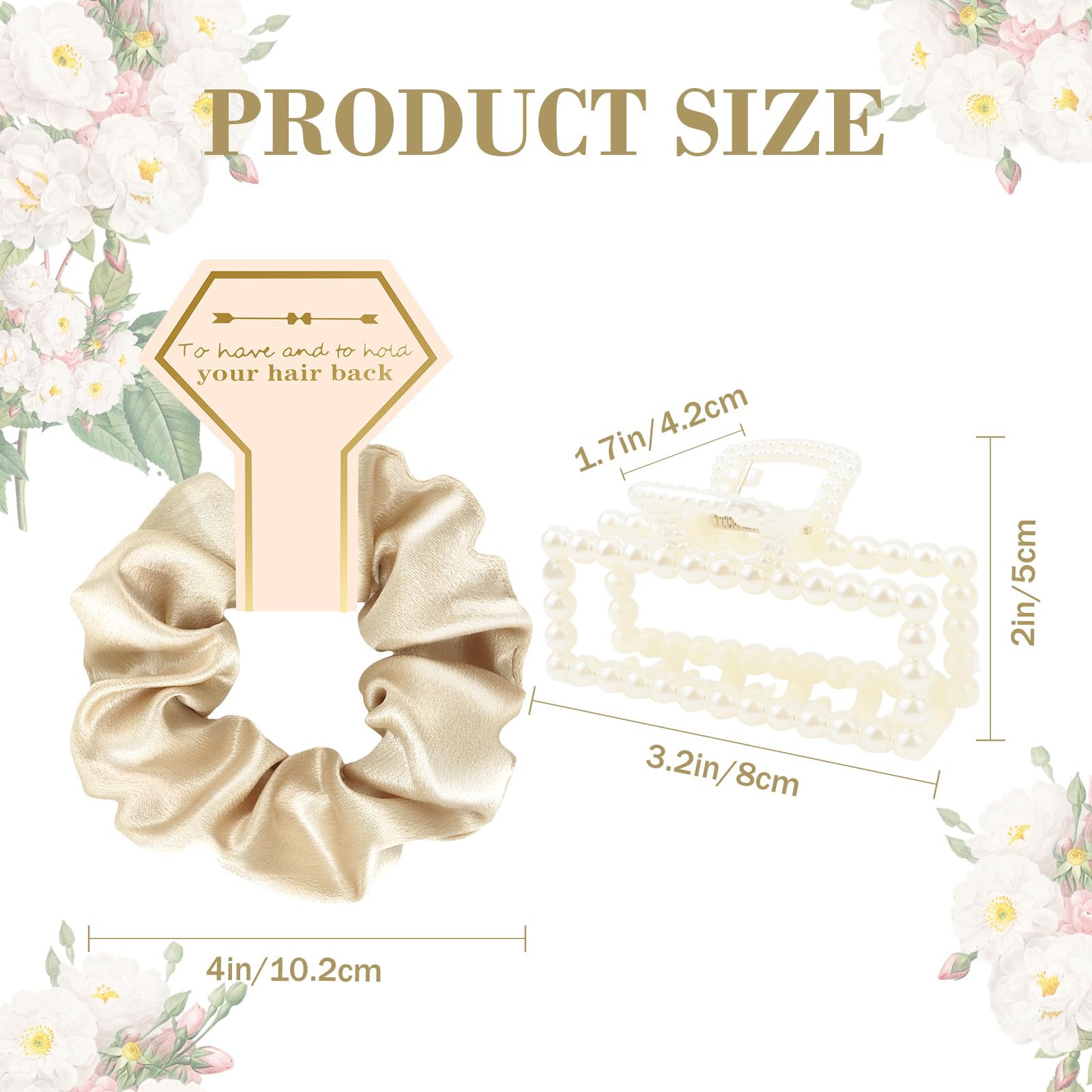 Bridesmaid Proposal Gifts, 12 PCS Bridesmaids Silk Hair Scrunchies & Pearl Hair Clips Set for Women Bachelorette Party Favors Bridal Shower Favors Bridesmaids Gifts for Wedding Day (Champagne Gold)