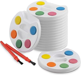 Mini Watercolor Kids Paint Set - (Bulk Pack of 12) - 5 Watercolor Paints, Palette Tray and Painting Brush, for Art Party Favors, Kids Prizes and Paint Party Supplies