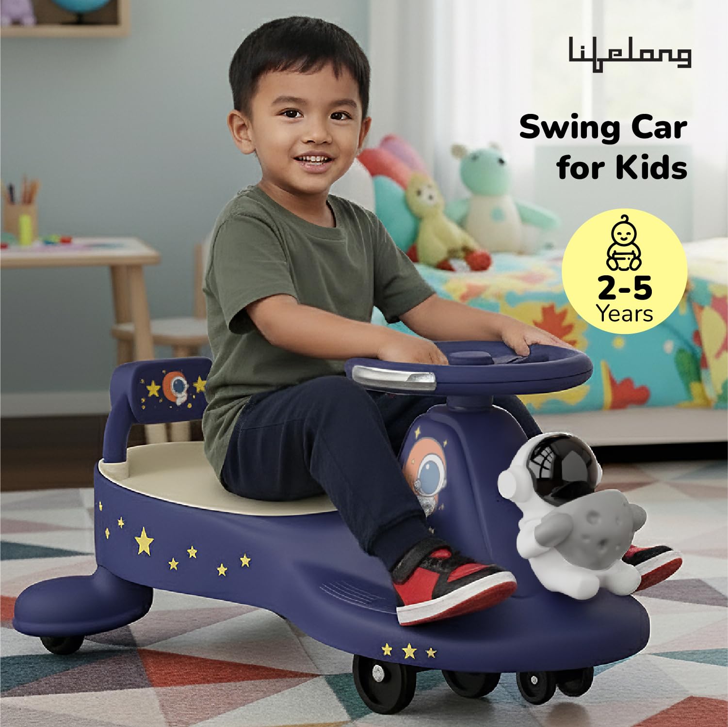 Lifelong Astro Swing Car Ride On for Kids| Space Theme | Comfort Backrest | Silky-Smooth Wheels | Kid-Powered Magic Twist Car, Pure Play Experience, 2 to 6 Years Boys & Girls,100 Kg Capacity — Amazon image 2