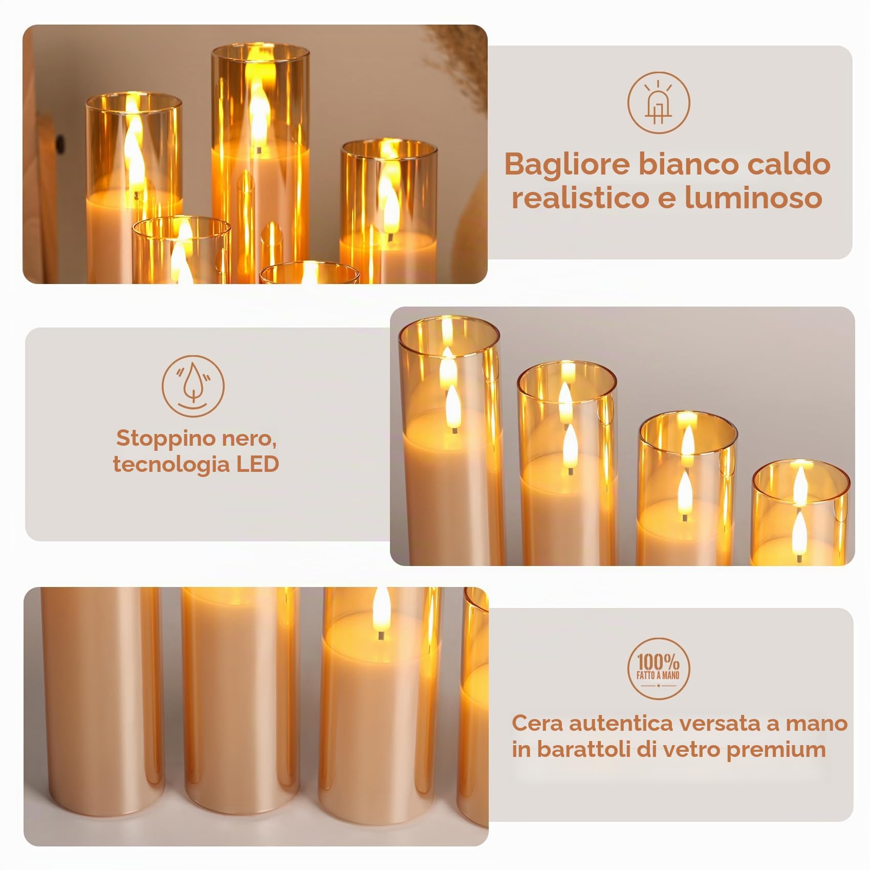 Eywamage Candele LED in vetro oro sottile con telecomando, candele votive a batteria senza fiamma tremolante a forma di cero Φ 2" H 3" 4" 5" 6" 7"
