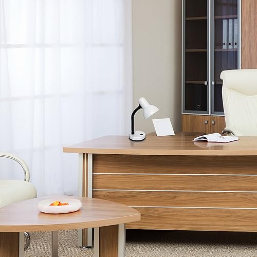 Miniatura 4 de Simple Designs LD1003-WHT-LB Lámpara de escritorio básica de metal de 14.25 pulgadas con cuello de manguera flexible para oficina, sala de estar,