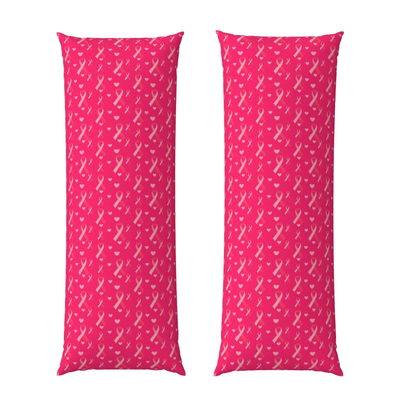 Body Pillowcase 20x60 Love Heart Breast Cancer Awareness Ribbons, Cozy Plush Velvet Pillow Cover with Hidden Zipper, Soft Cushion Case for Bedroom Sofa Home Decor